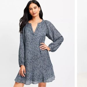 Loft Paisley Dobby Flounce Mini Dress - Small Petite - NWT
